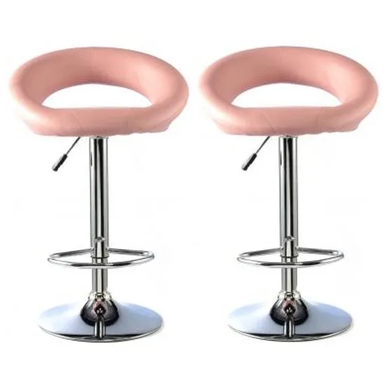 Murry Pink Faux Leather Bar Stools With Chrome Base In Pair