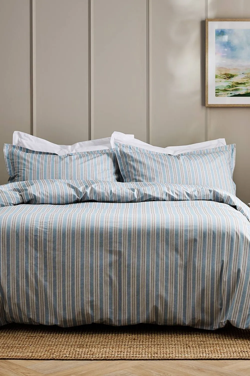CHRISTY 'Calder Stripe' Heritage Inspired Cotton Percale Duvet Cover Set in Blue 4