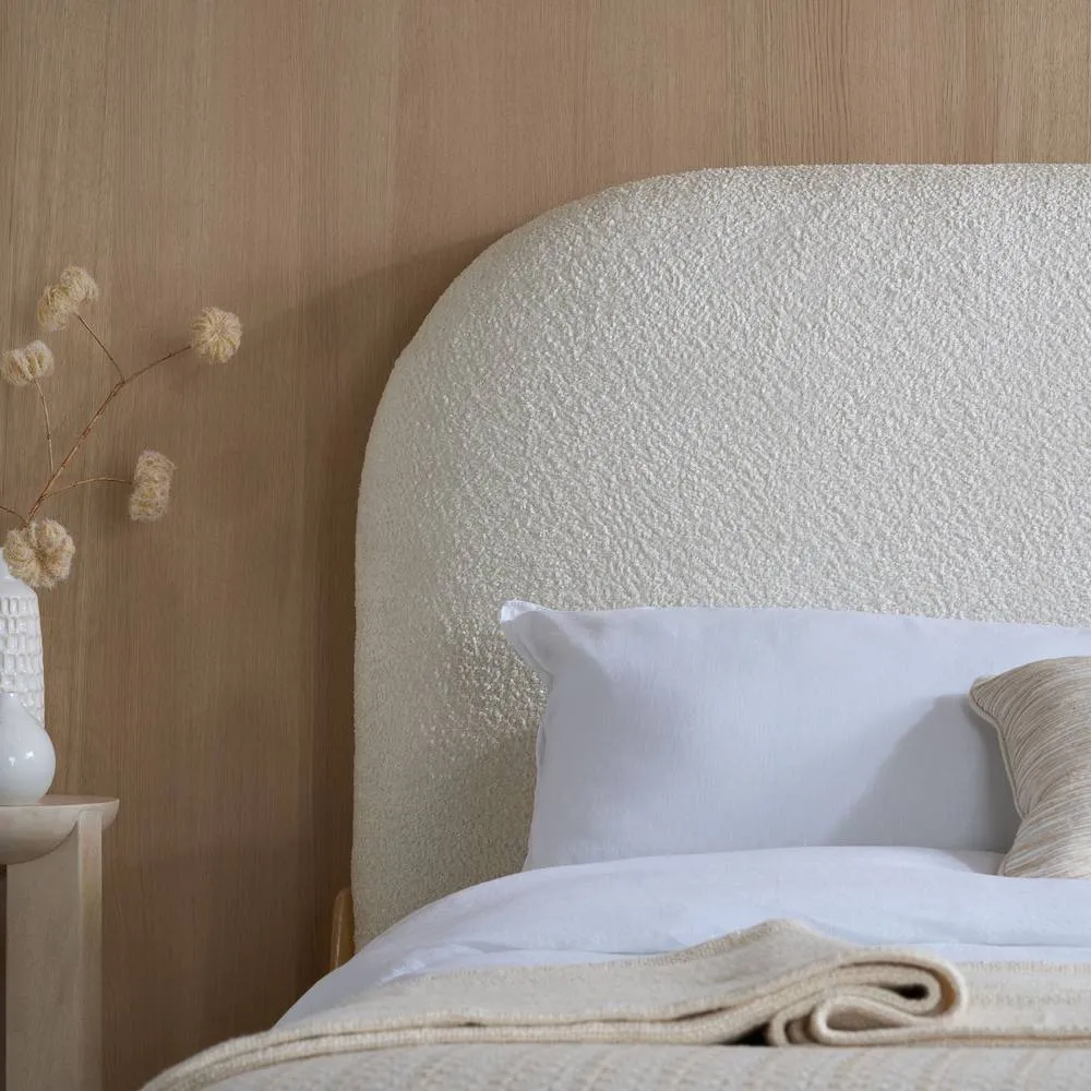 Birlea Amalfi Double Bed Frame White Boucle Fabric with wood detail 4