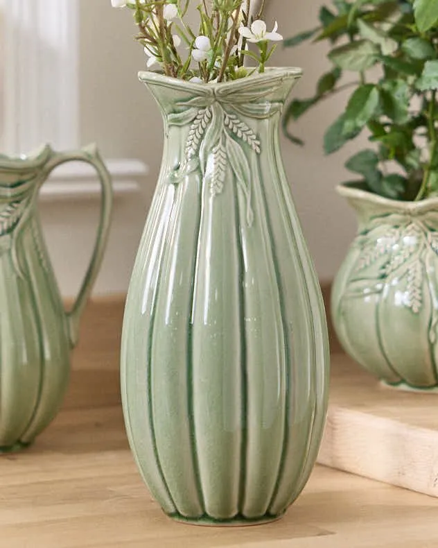 Dibor Traditional Green Ceramic Tall Table Decor Flower Vase