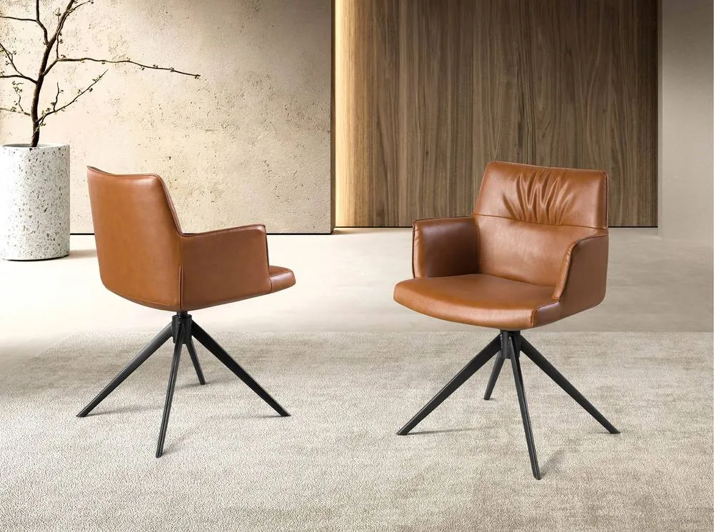 Angel Cerda Cognac Brown Leatherette Swivel Dining Chair 3