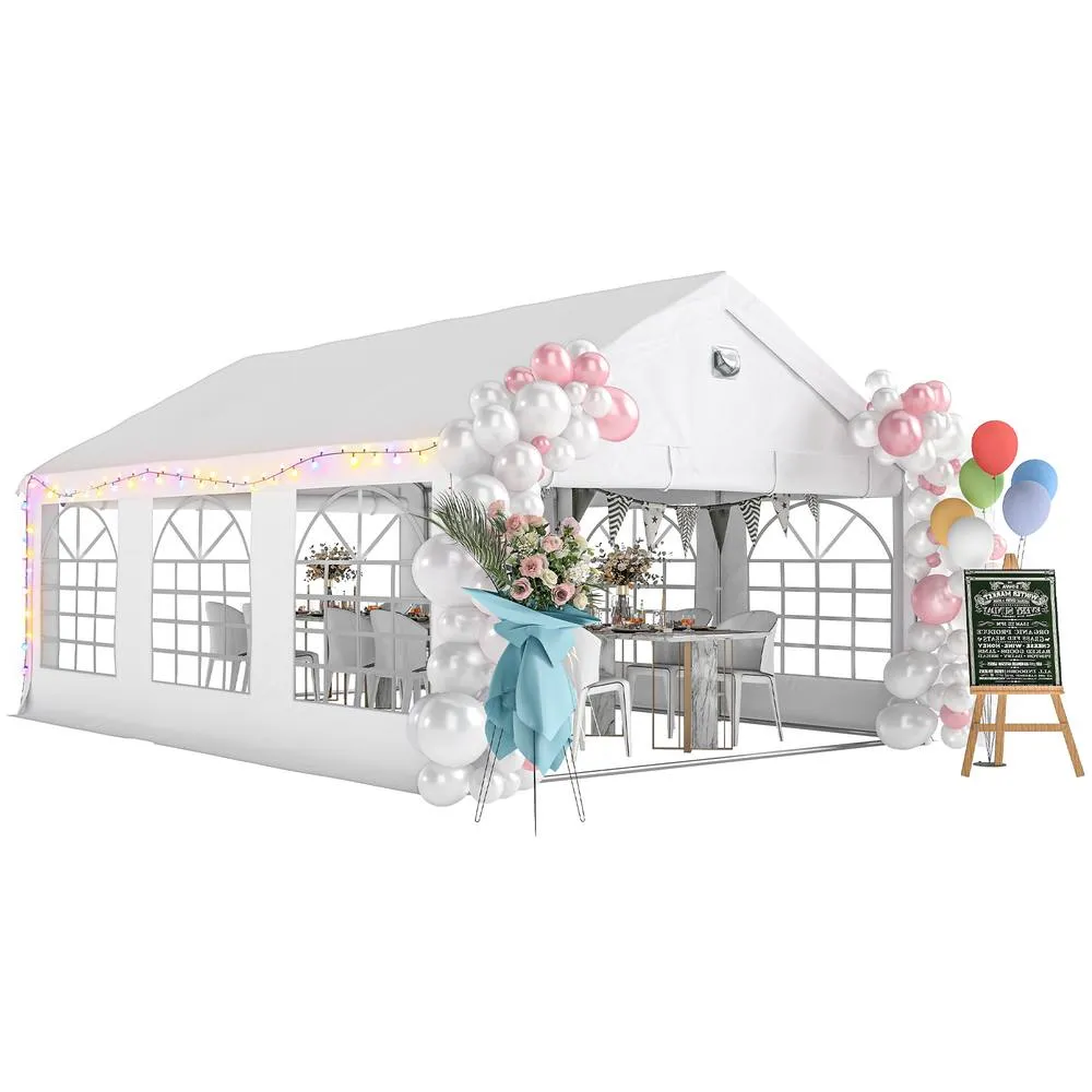 OUTSUNNY 6 x 4 m Party Tent, Heavy Duty Gazebo Canopy with Windows, White 2