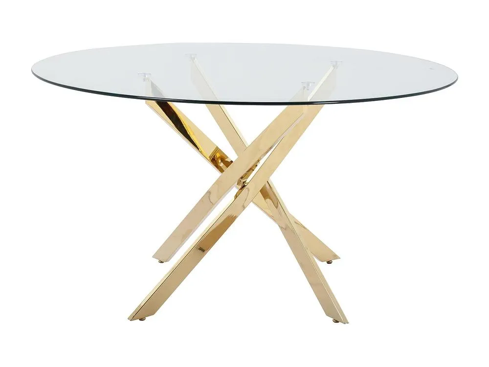 Vente-unique 4 - Seater Round Dining Table - Tempered Glass & Gilded Metal in Clear 6