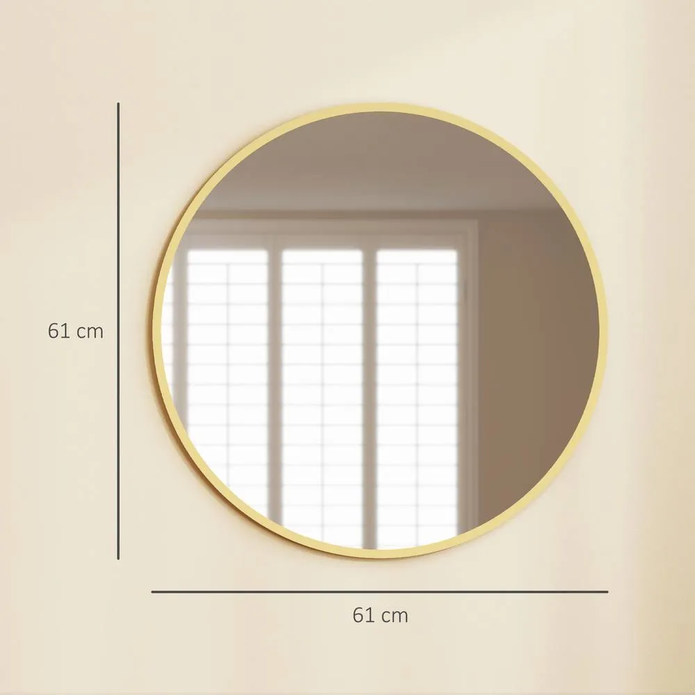 HOMCOM 61cm Bathroom Mirror Round Wall Mirror for Living Room Bedroom in Gold 3