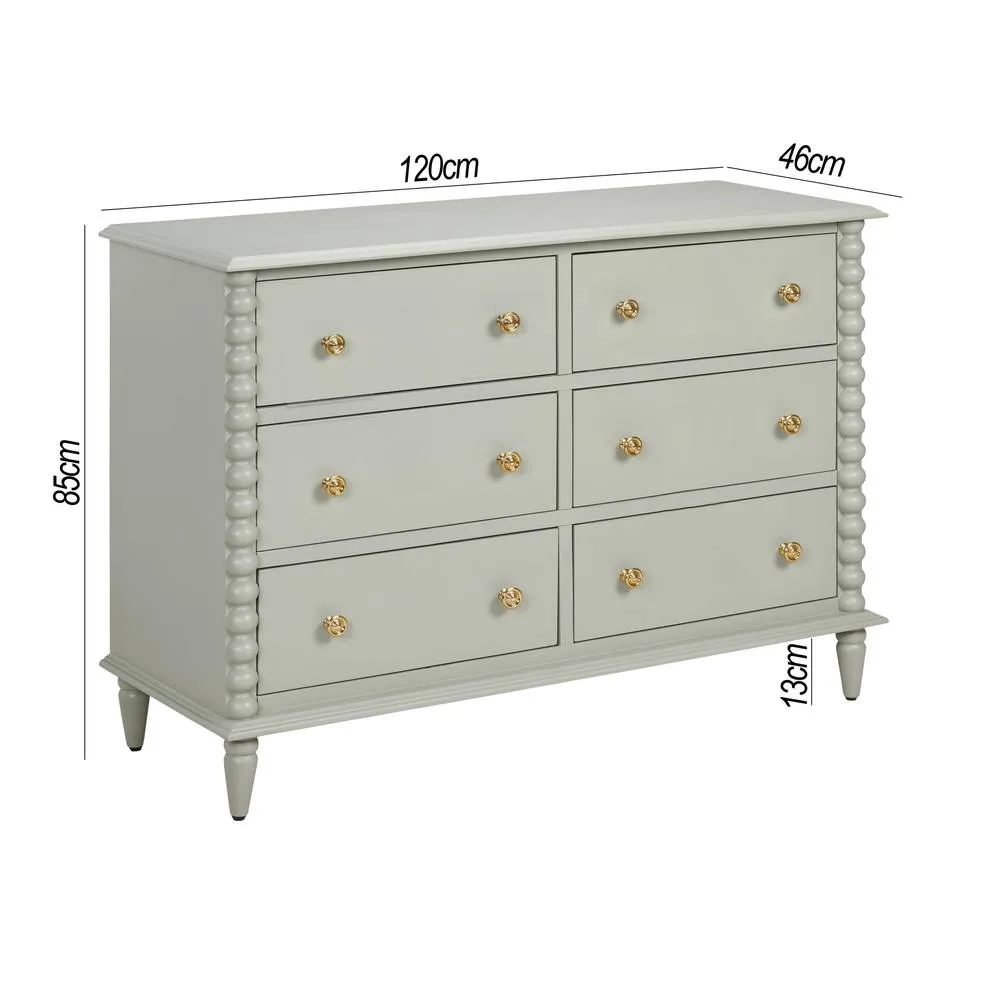 Statement Furniture Cromwell Large 6 Drawer Chest of Drawers with Bobbin Design in Light Green 6
