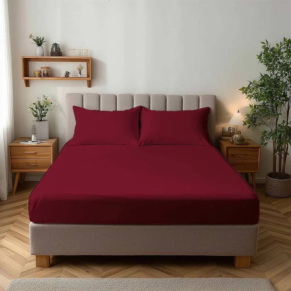Snug City Microfibre Soft Touch Fitted Sheet 25cm Skirt Plain Dyed Bed Linen in Red