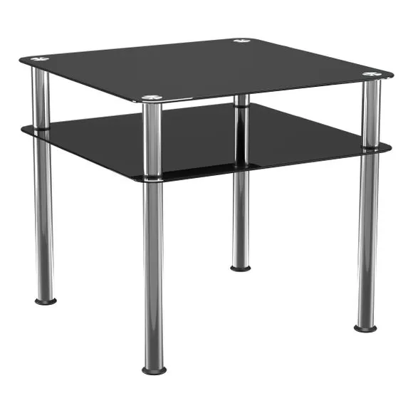 AVF Side Coffee Table, Black Glass with Chrome Legs 2