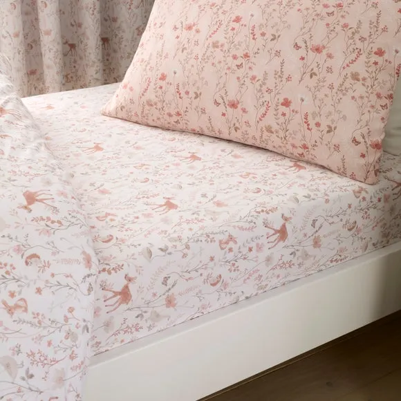 Set of 2 Woodland Floral 100% Cotton Fitted Sheets 1