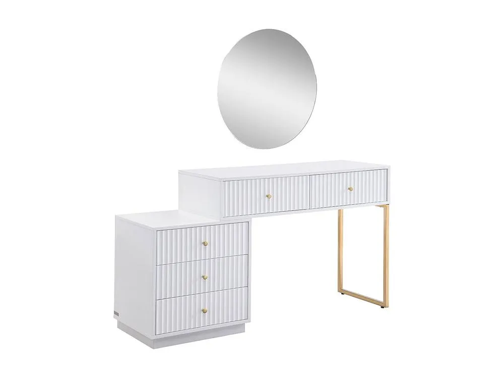 Vente-unique Dressing Table With Mirror - 5 Drawers - White & Gold - PEROLIA 4