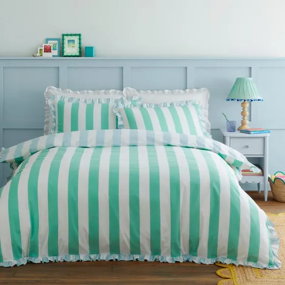 Emmy Frilled Stripe 100% Cotton Duvet Cover and Pillowcase Set 1