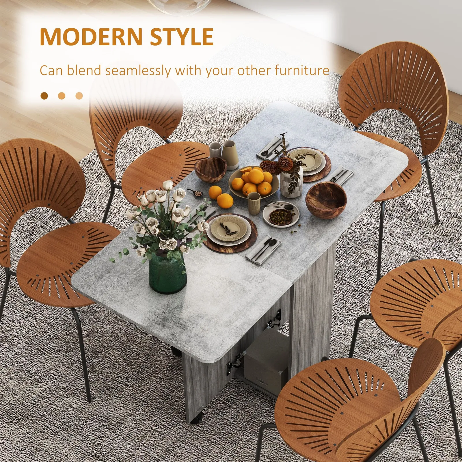 HOMCOM Folding Dining Table, Drop Leaf Table With Storage Drawers in Mid Grey 4