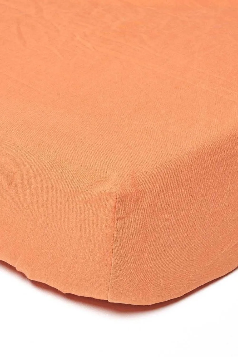 Homescapes Luxury Soft Plain Linen Deep Fitted Sheet 18 inch Deep in Burnt Orange 1