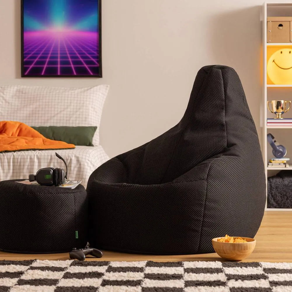 icon Gaming Performance Mesh XL Recliner Bean Bag & Footstool in Black