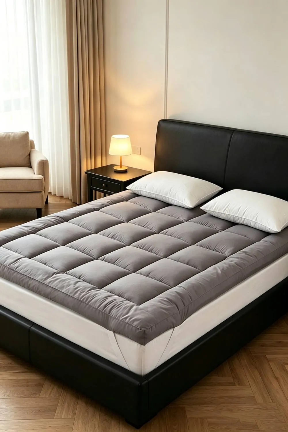 ExtraStar Comfortable Quilted Memory Foam Mattress Topper in Grey