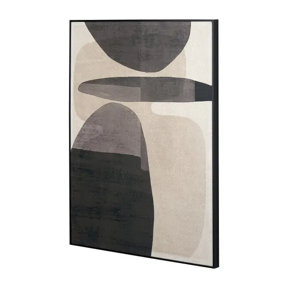 Monochrome Ovals Natural Framed Canvas 2