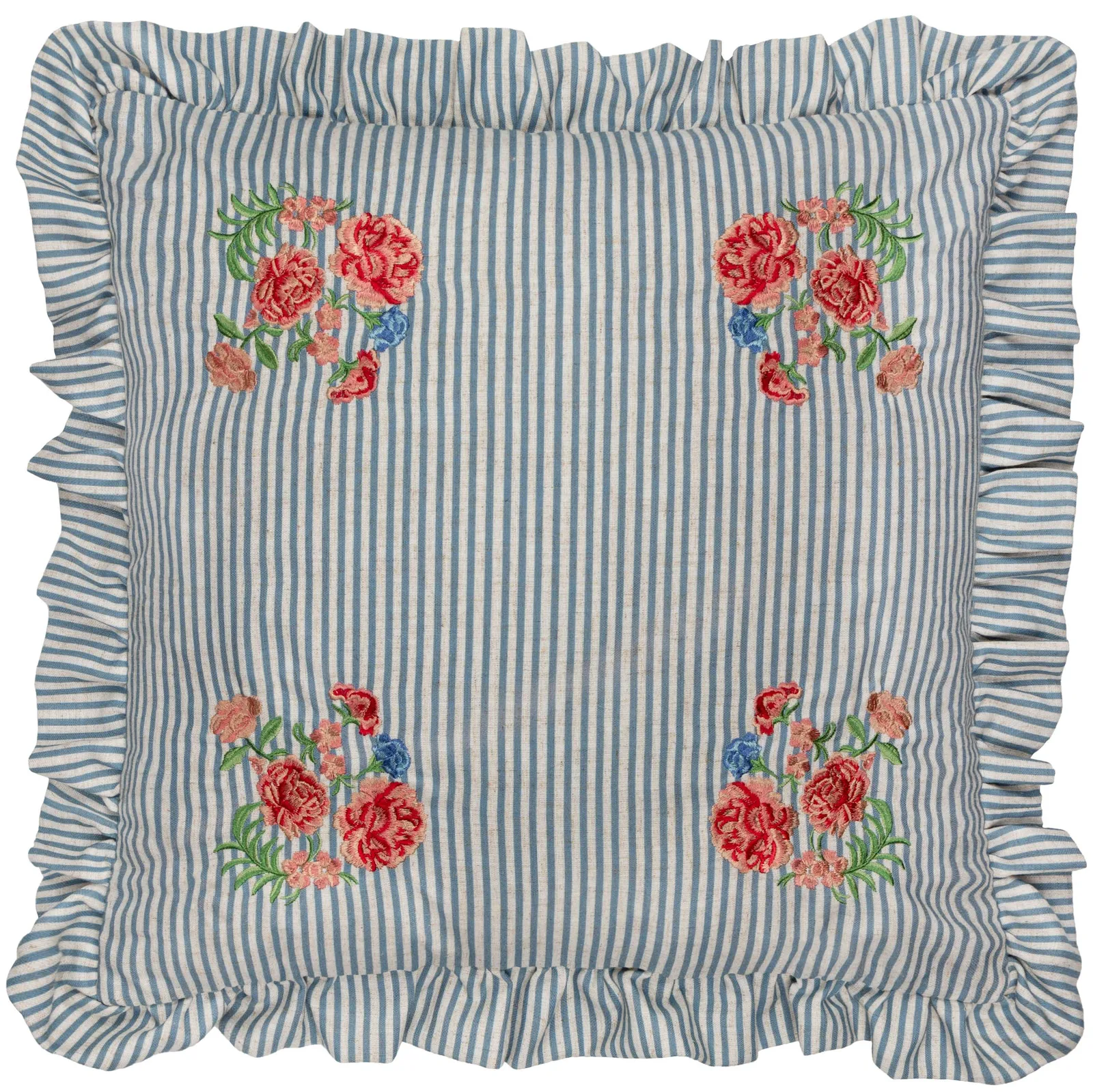 Wylder Martha Embroidered Ruffle Cushion in Blue 2