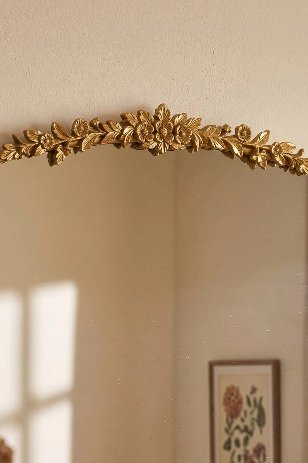 Dibor Gold Foliage Crest Overmantel Wall Mirror, 82cm x 61cm 3