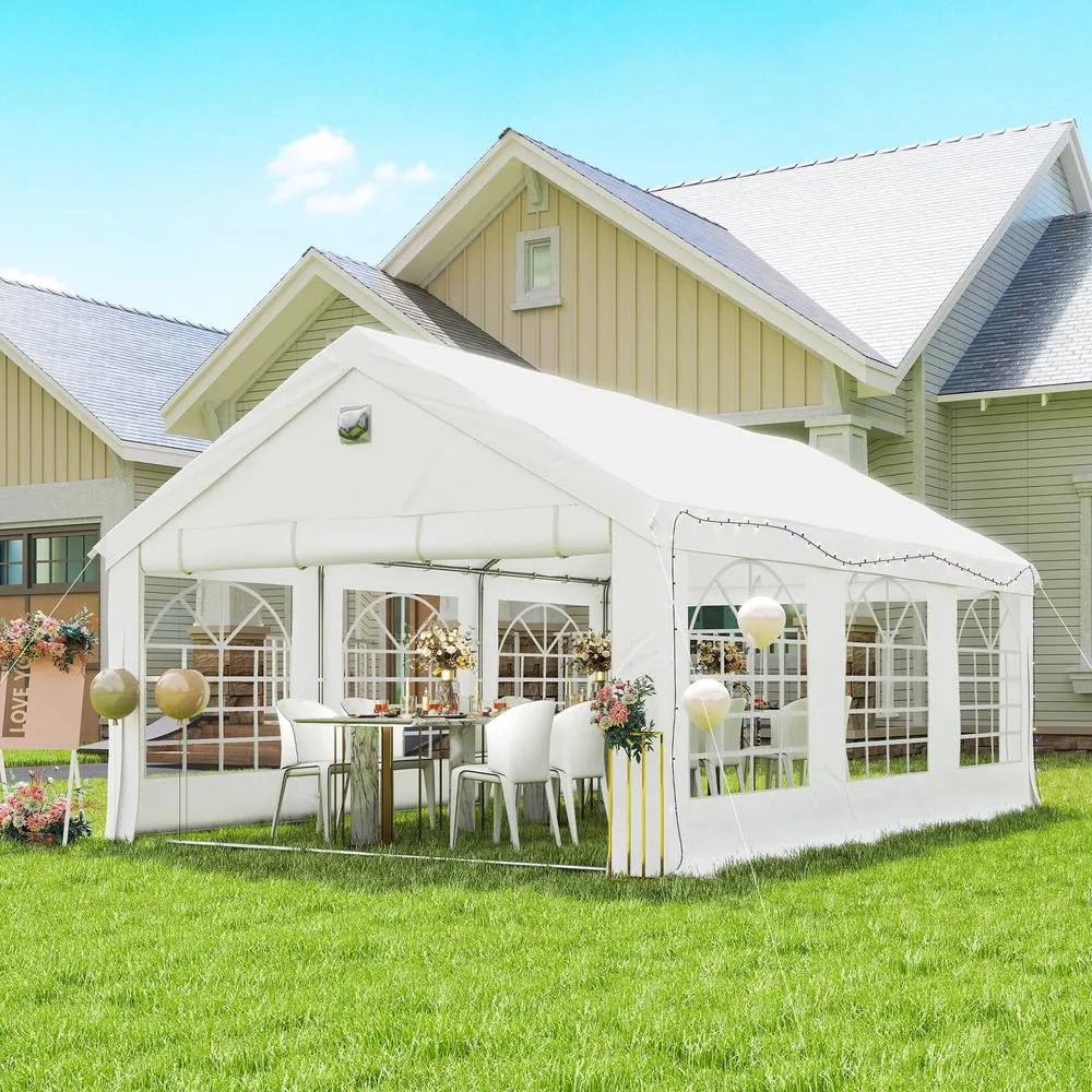 OUTSUNNY 6 x 4 m Party Tent, Heavy Duty Gazebo Canopy with Windows, White