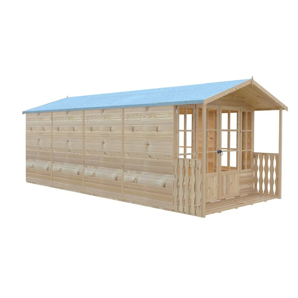 Shires Delmora 8x18 Shiplap Summerhouse with Veranda - L5380xW2456xH2174 mm in Light Brown 3