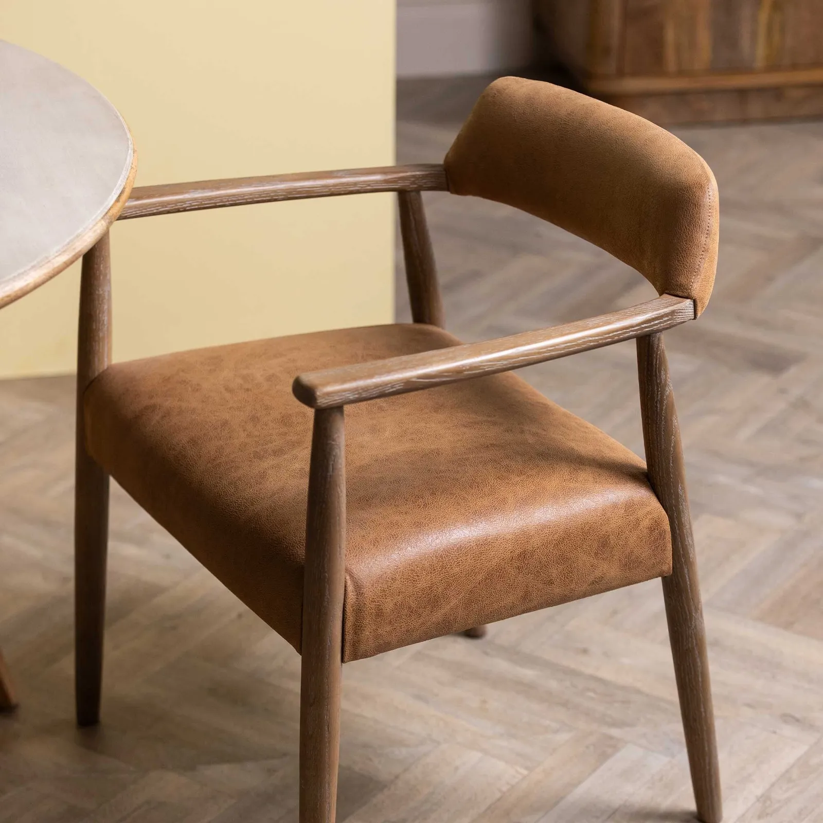 Ames Dining Chair With Arms, Brown Leather | Barker & Stonehouse 3