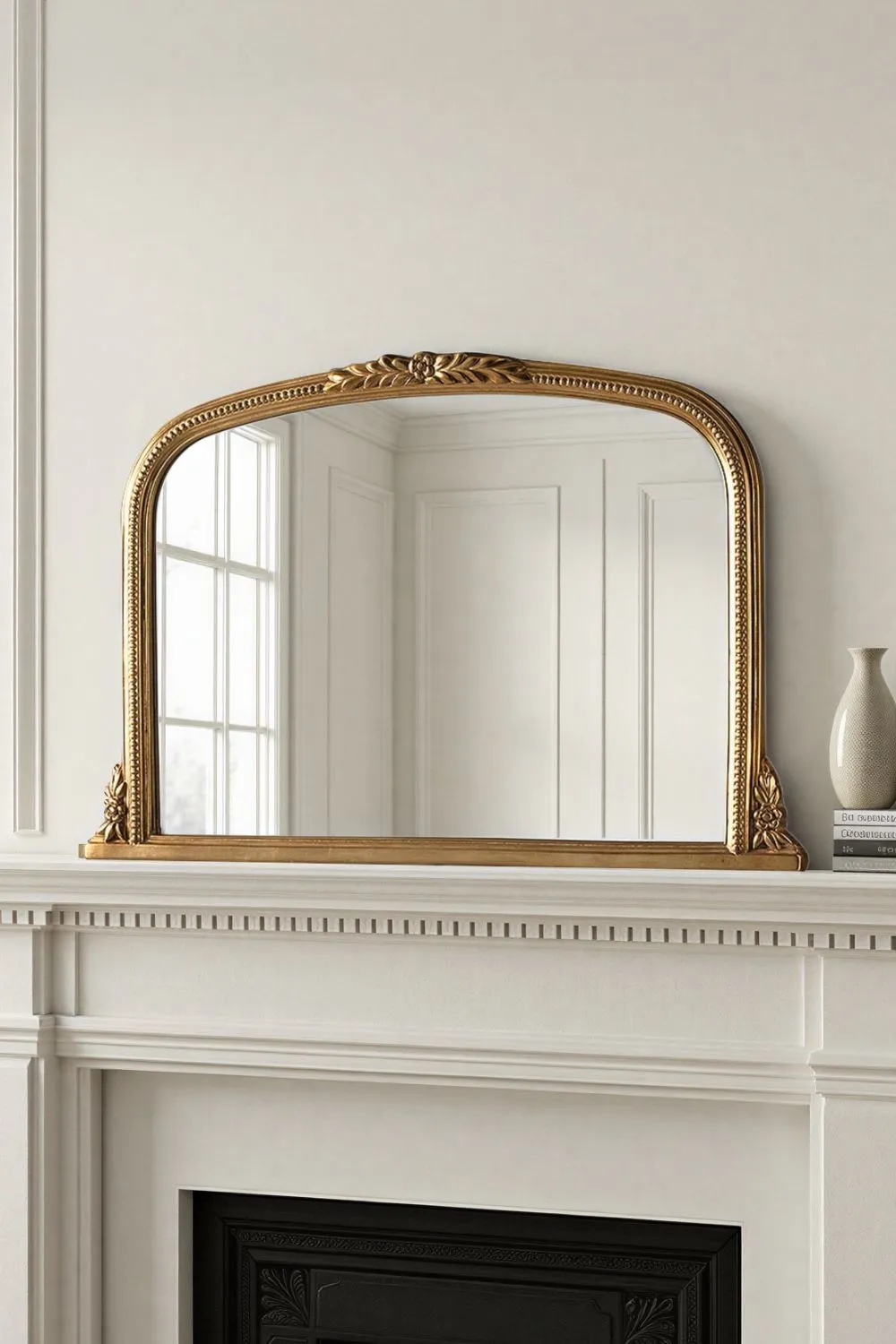 Yearn Mirrors Beaded Overmantle Mirror Gold Bevelled 101(w)x66cm(h)