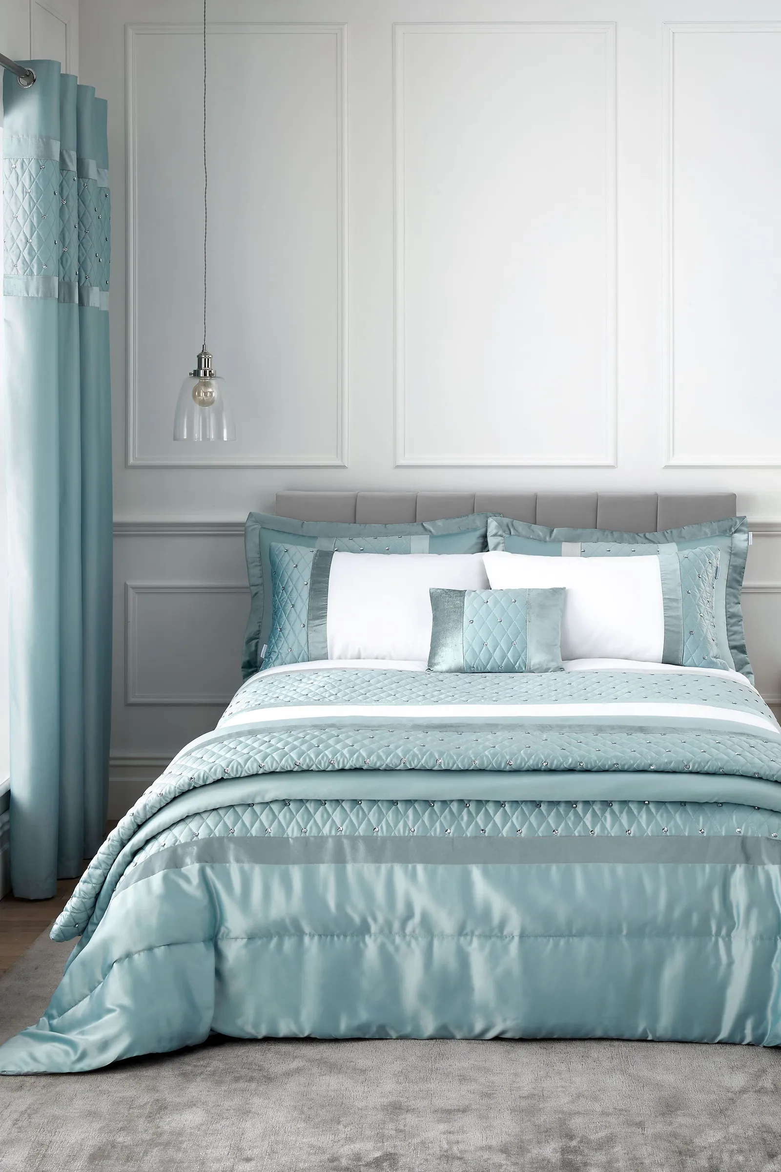 Catherine Lansfield 'Sequin Cluster' Bedspread in Duck Egg Blue