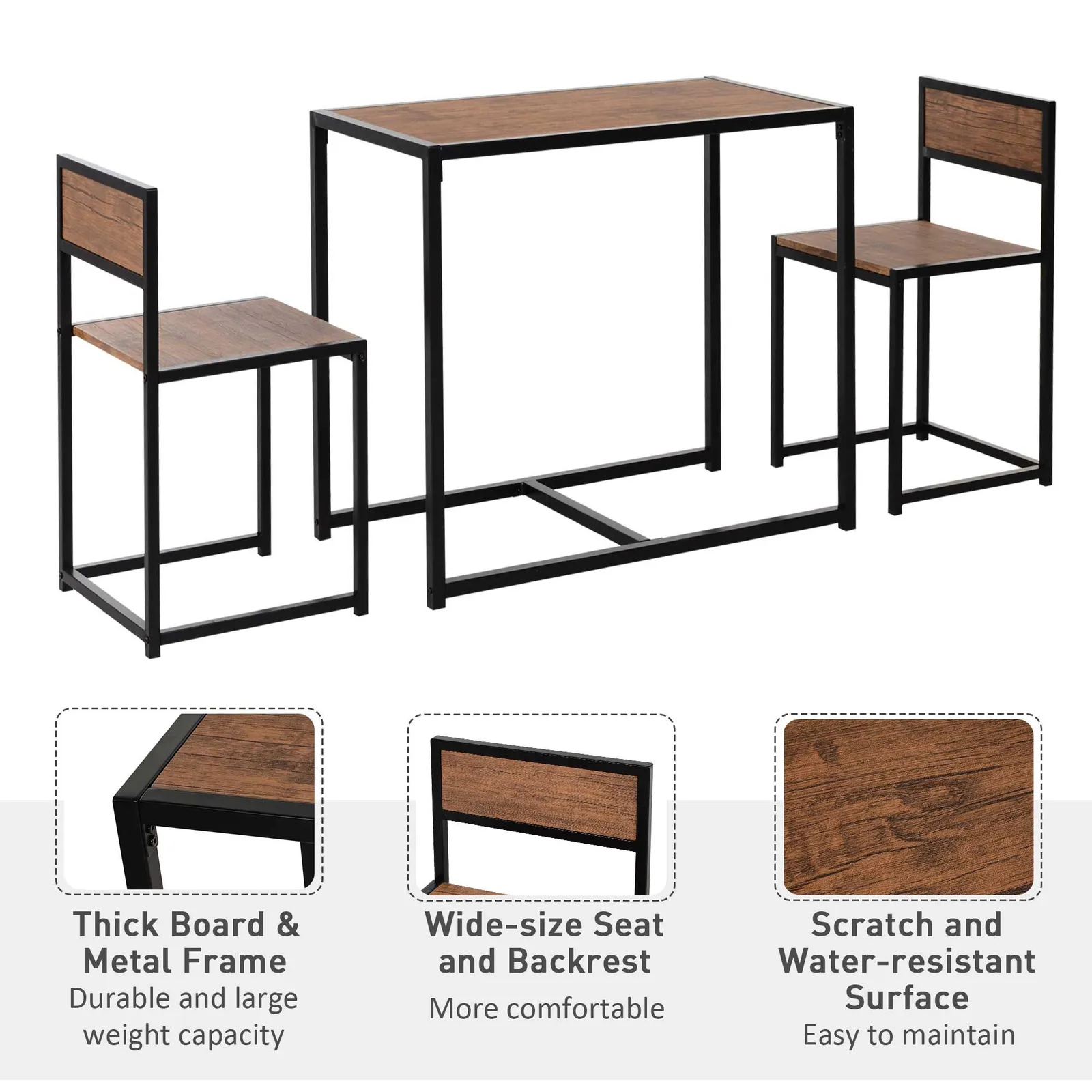 HOMCOM 3 Piece Dining Table Set with Metal Frame in Brown 4