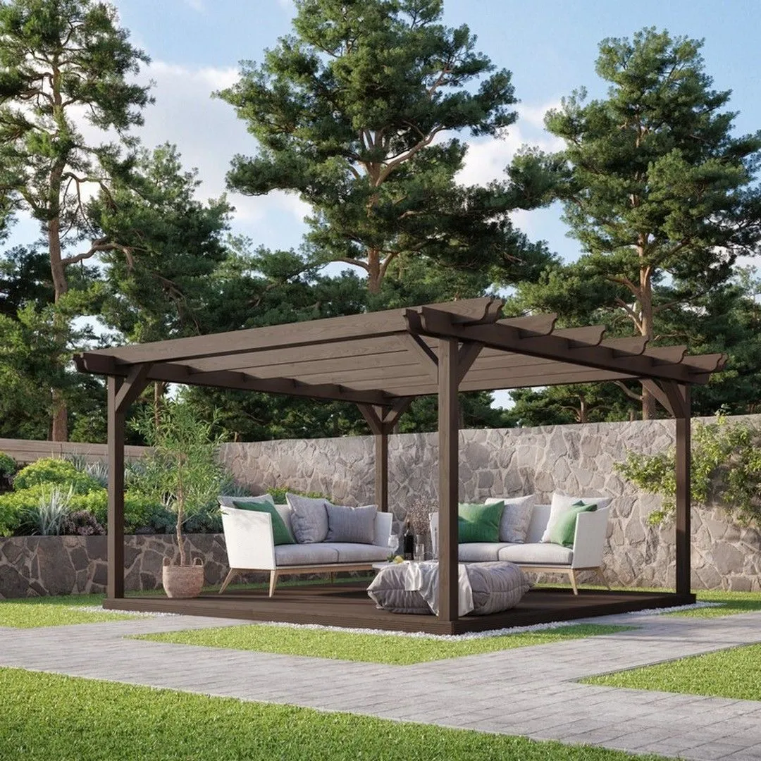 Rutland County Garden Furniture Ltd Double Garden Pergola & Decking Kit, L360 x W360 cm, Rustic Brown 1