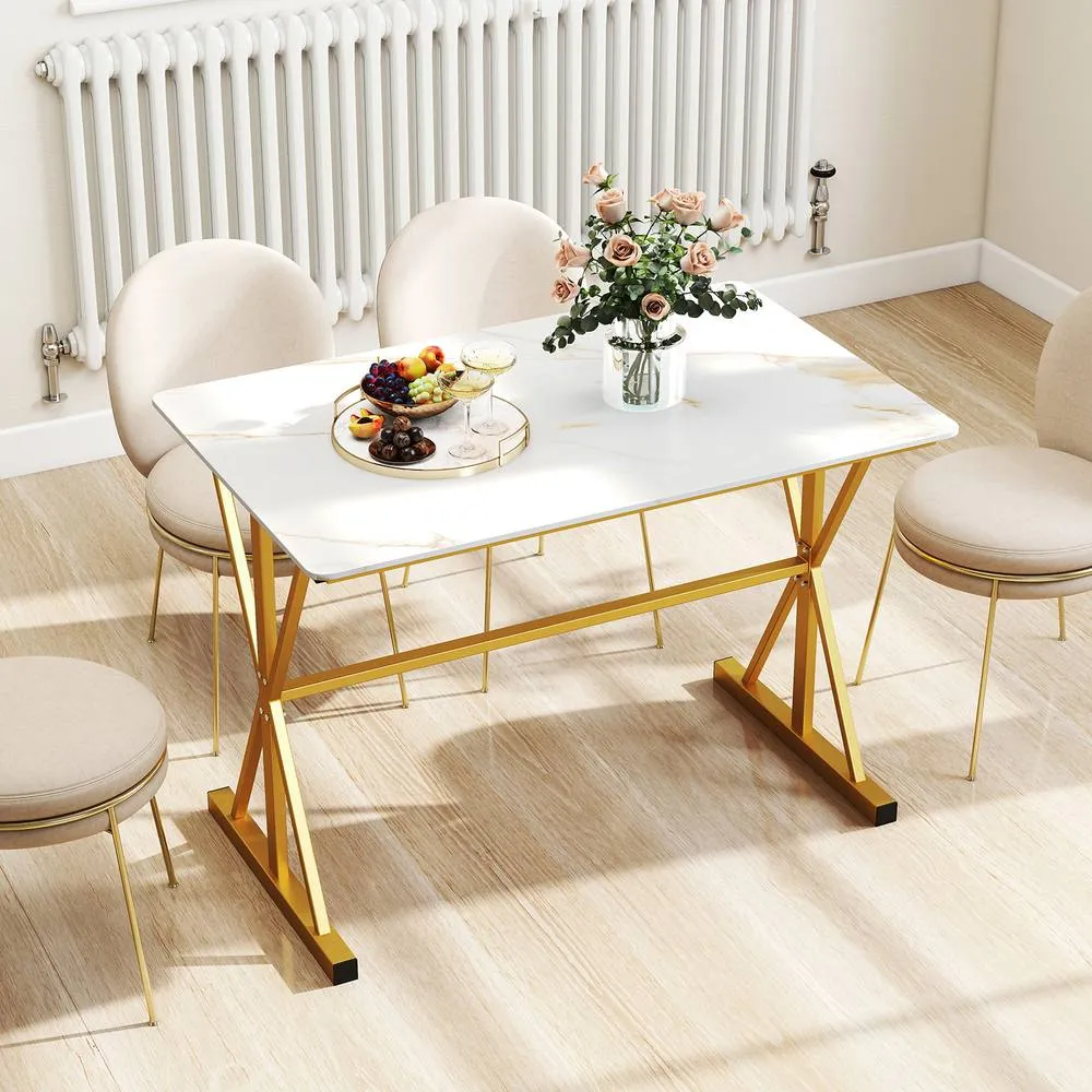Costway Modern Sintered Stone Dining Table Rectangular Kitchen Table in White 4