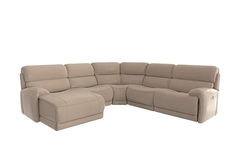 Link Leather Left Hand Facing Corner Chaise Power Sofa - BV Pebble