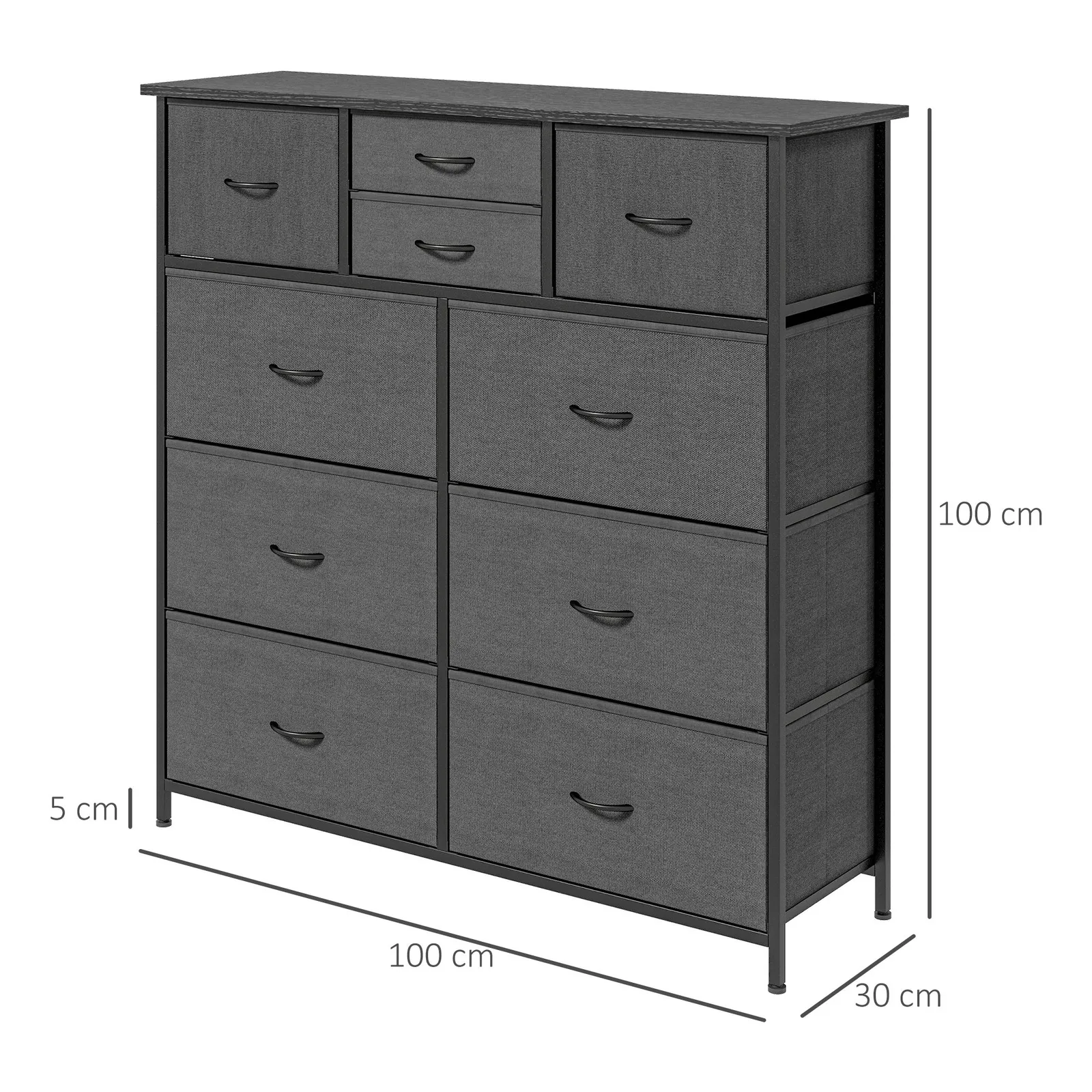 HOMCOM Bedroom Chest of Drawers Fabric Dresser w/ Foldable Drawers in Black 3