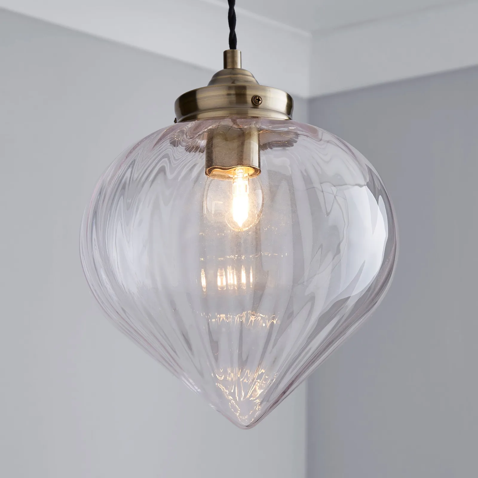 Rio Voyager 1 Light Pendant Ribbed Glass Ceiling Fitting Antique Brass