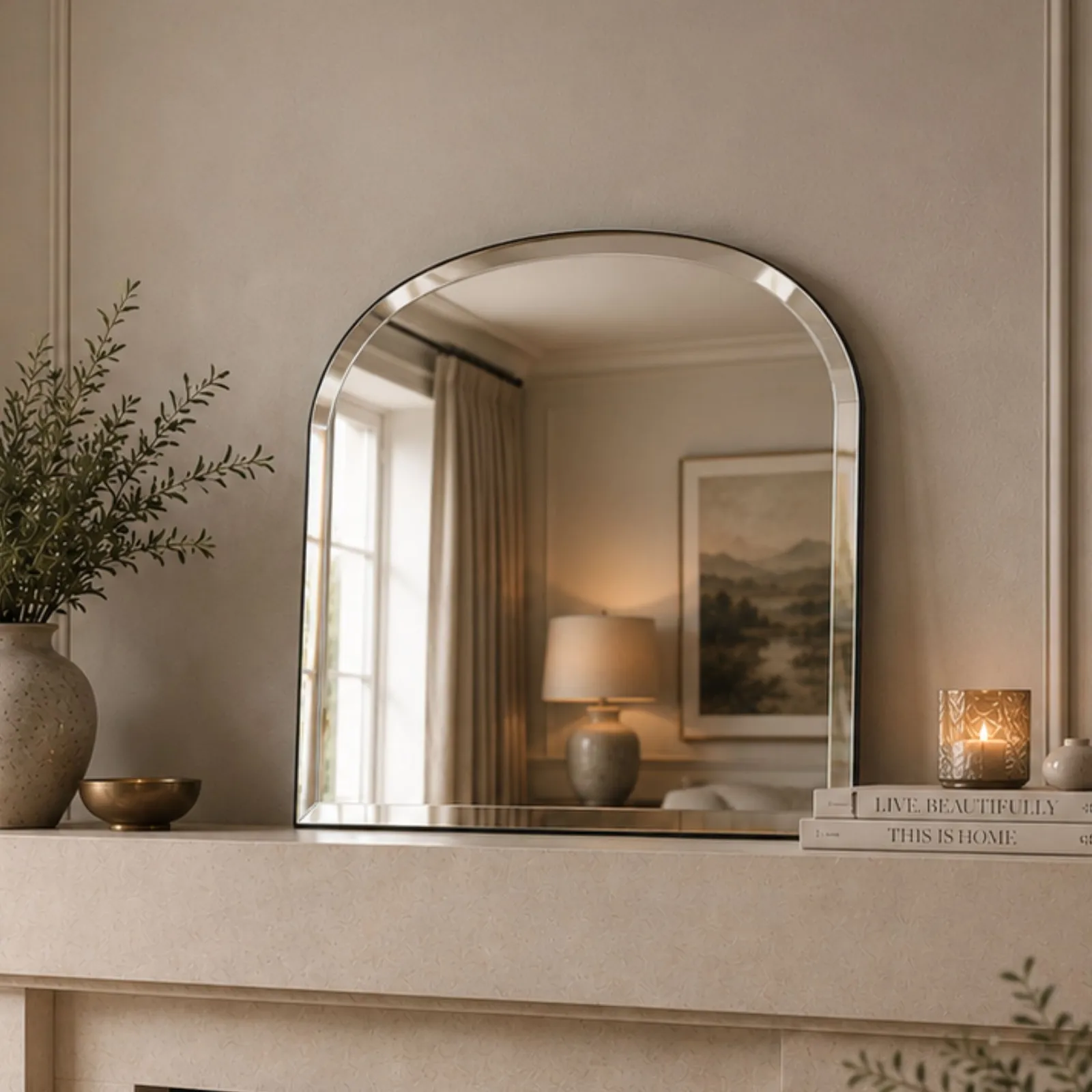 Yearn Mirrors Minimal Bevelled Mantle Mirror Black 91(w) x 69cm(h) 2