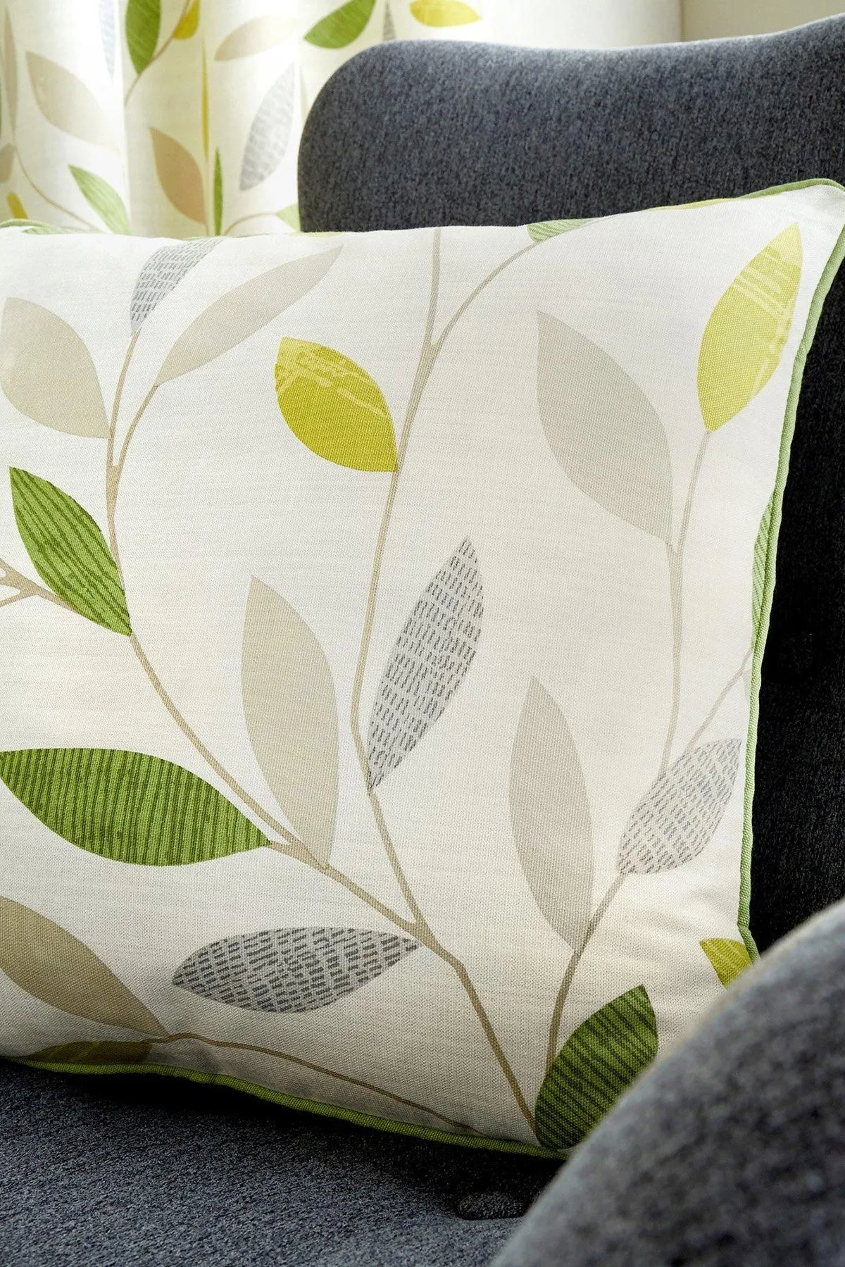 Fusion 'Beechwood' Classic Leaf Trail Print 100% Cotton Filled Cushion in Green 1