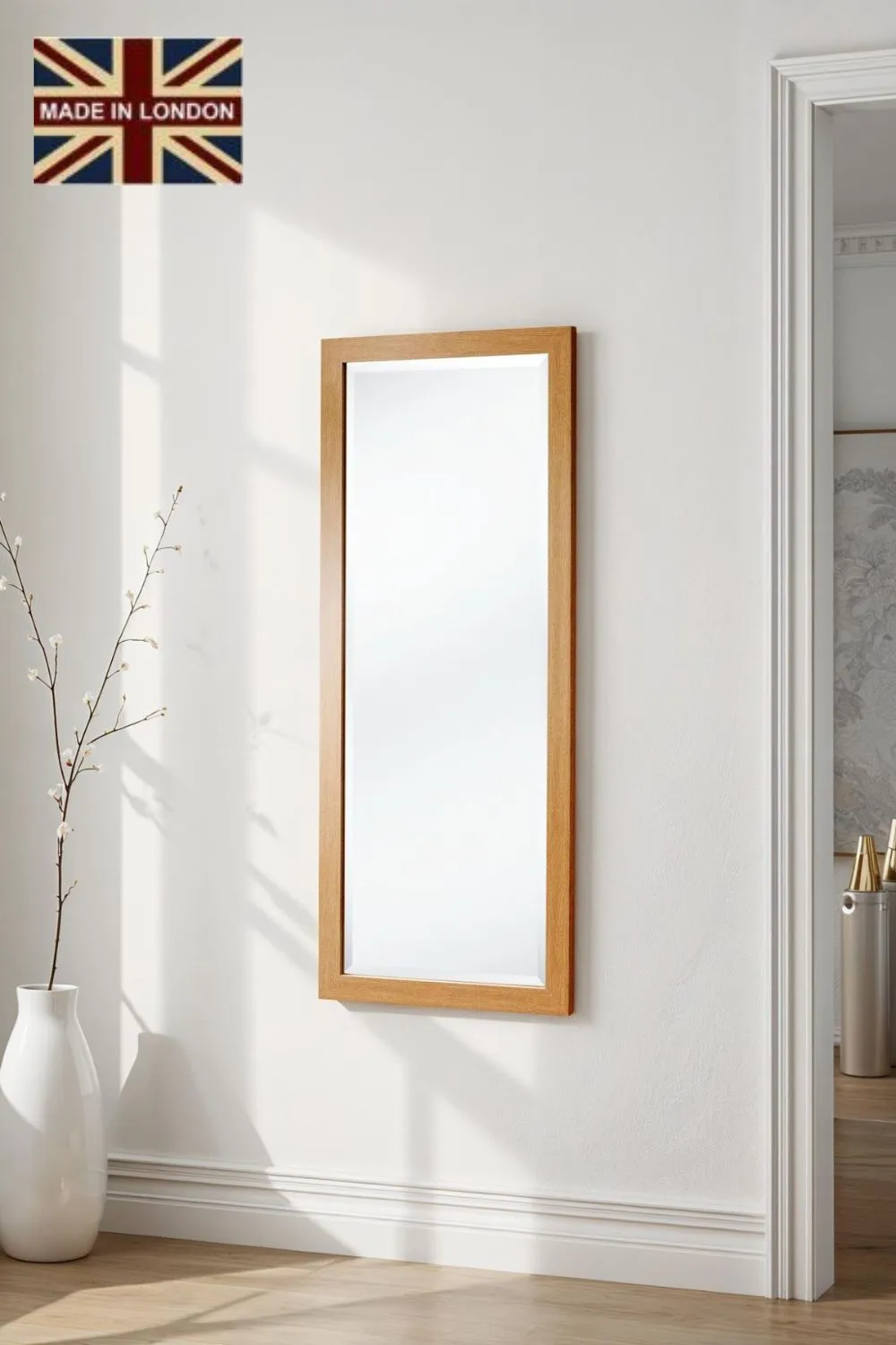 Yearn Mirrors Oak Effect Slim Framed Bevelled Mirror in Light Oak