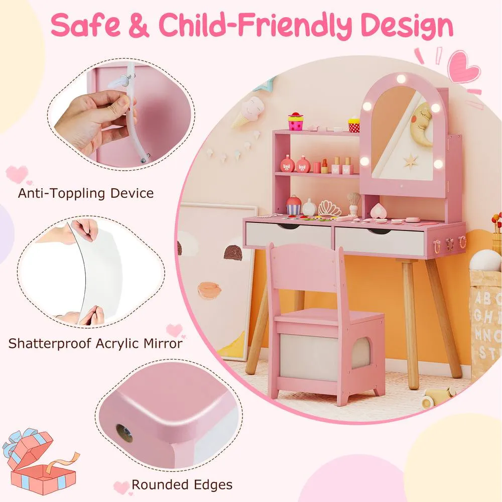 Costway Pretend Play Dressing Table Set - Pink 5