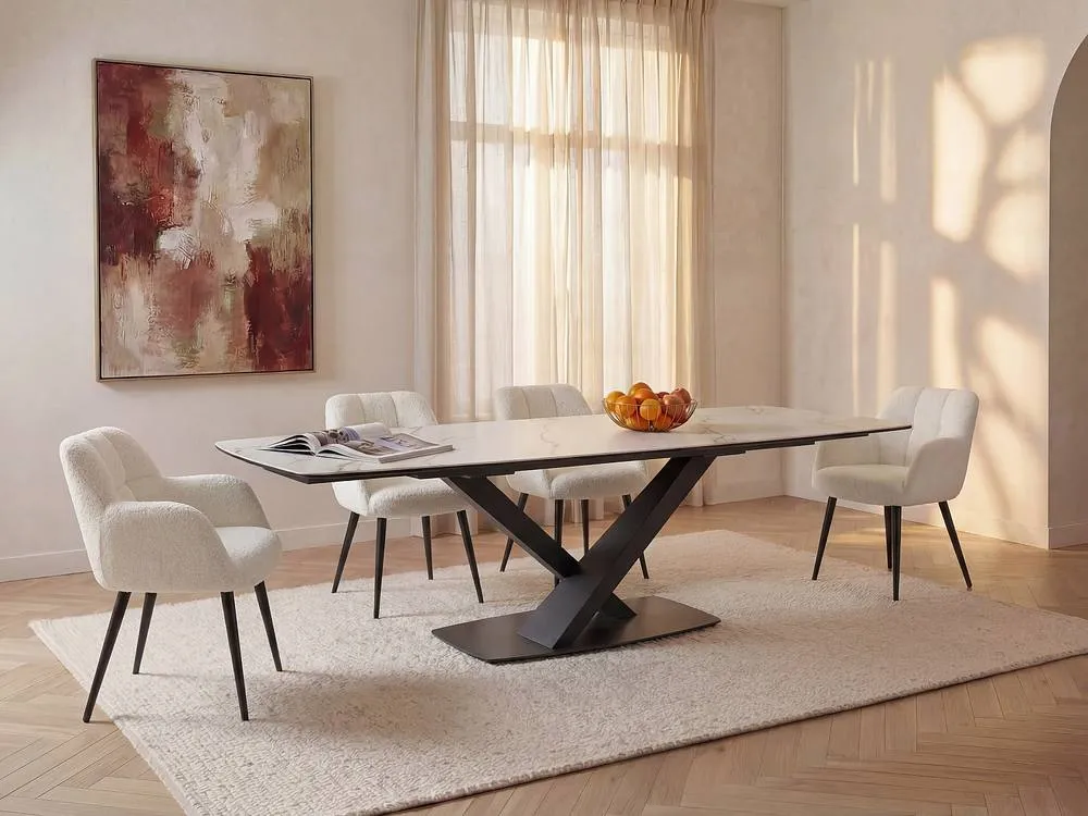 Vente-unique 6 - 10 Seater Extendable Dining Table - Ceramic & Metal - White and in Black 3