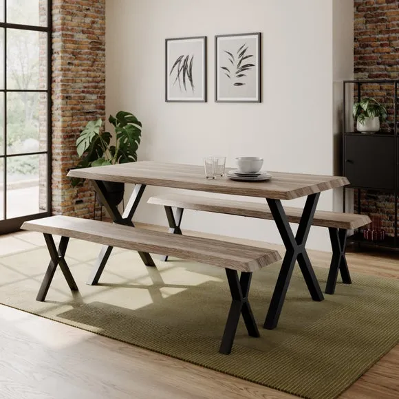 Ezra II 6 Seater Rectangular Dining Table with 2 Benches 1
