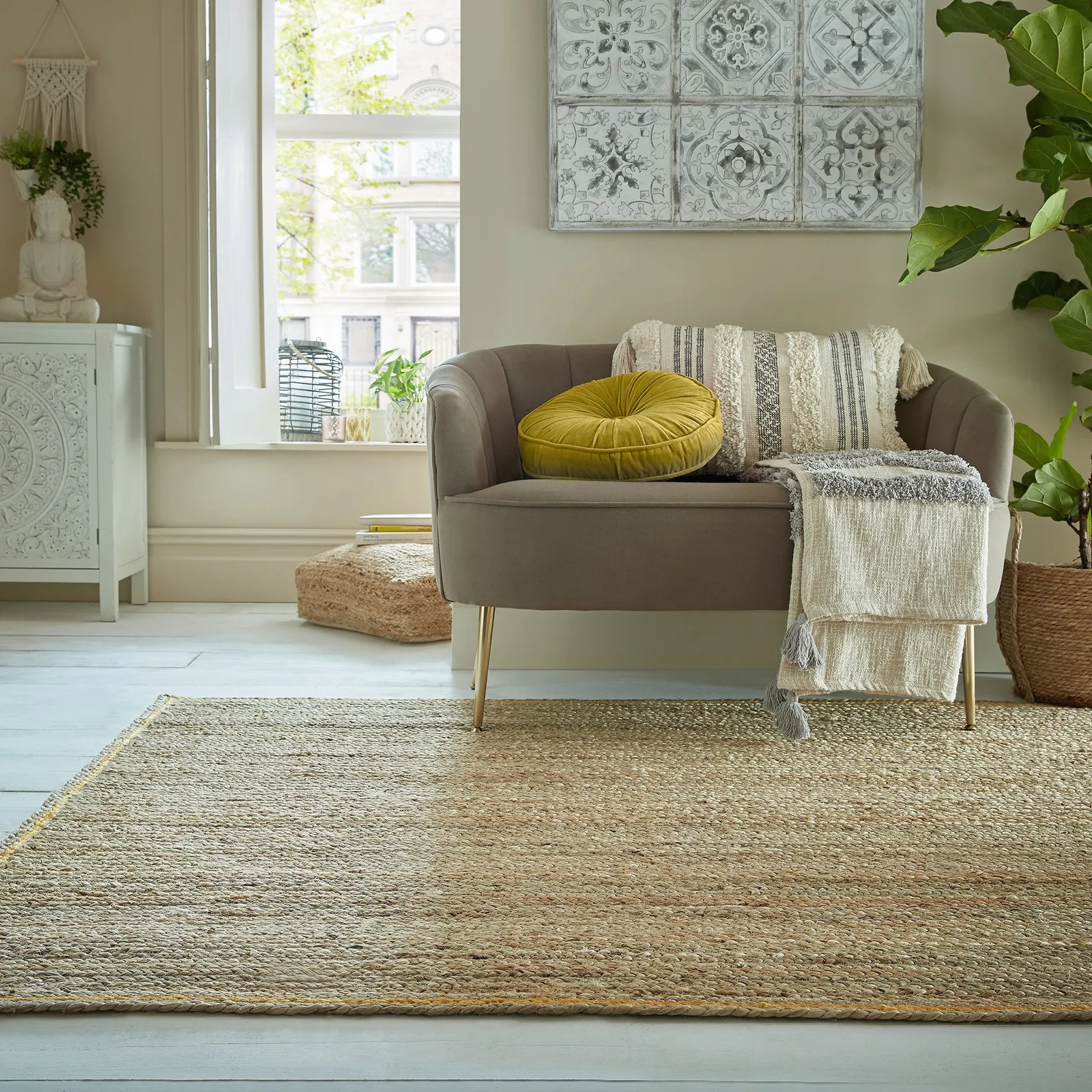Caleb Jute Border Rug Caleb Natural and Ochre