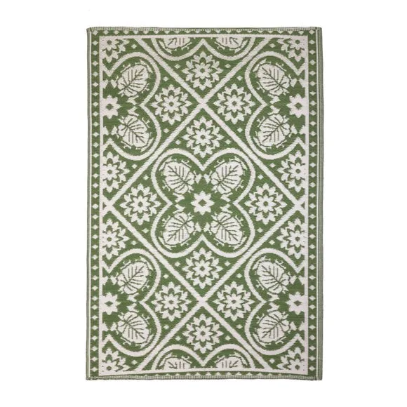 Fallen Fruits Green & White Tiles Outdoor Rug 2