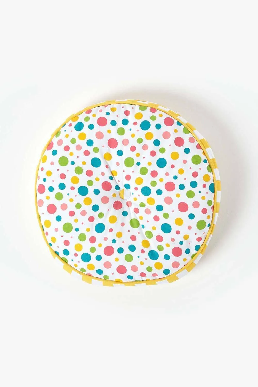 Homescapes Multi Polka Dots & Yellow Stripes Round Floor Cushion 3
