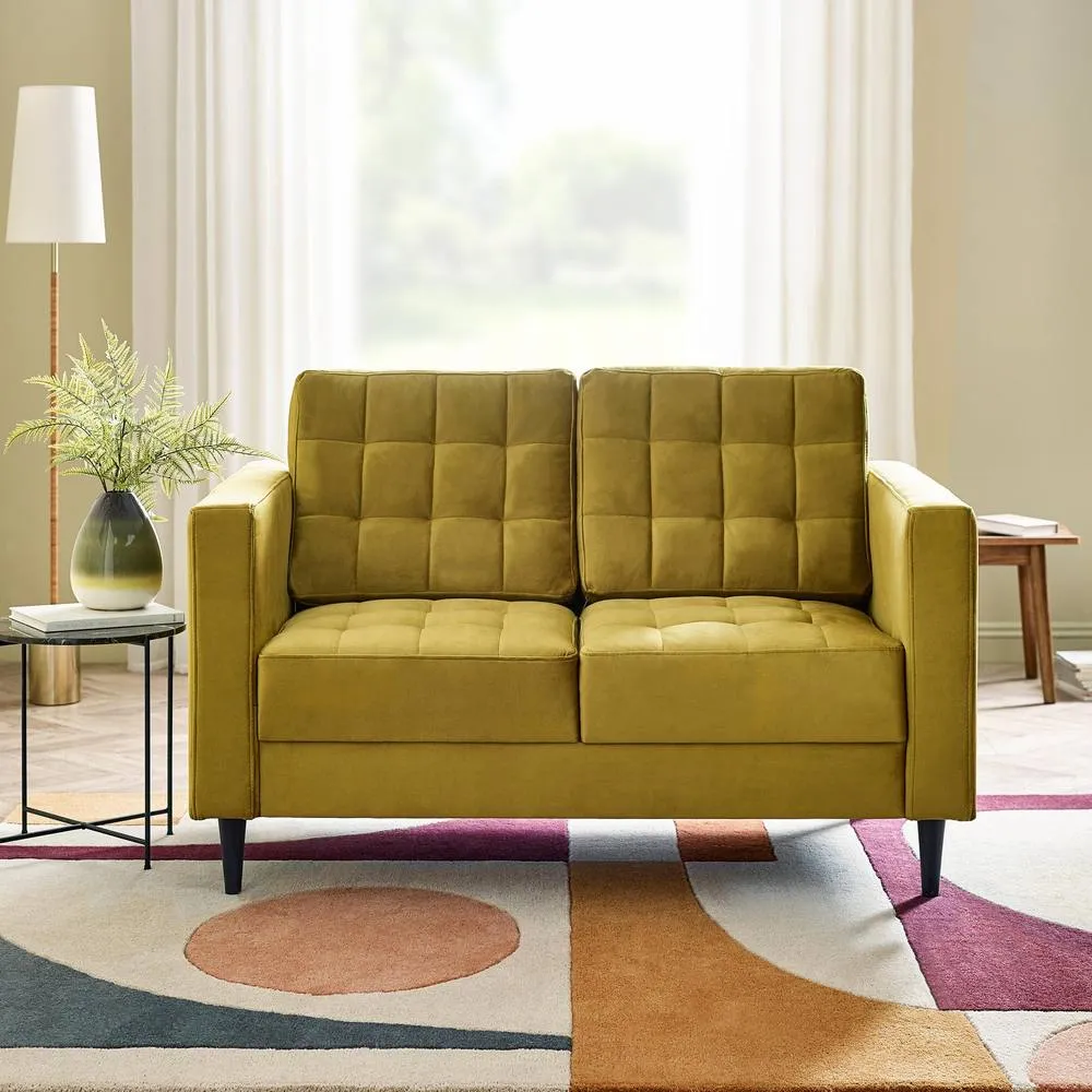 FurnitureboxUK Jade 2-Seater Soft Touch Velvet Sofa With Solid Wood Frame in Mustard 2