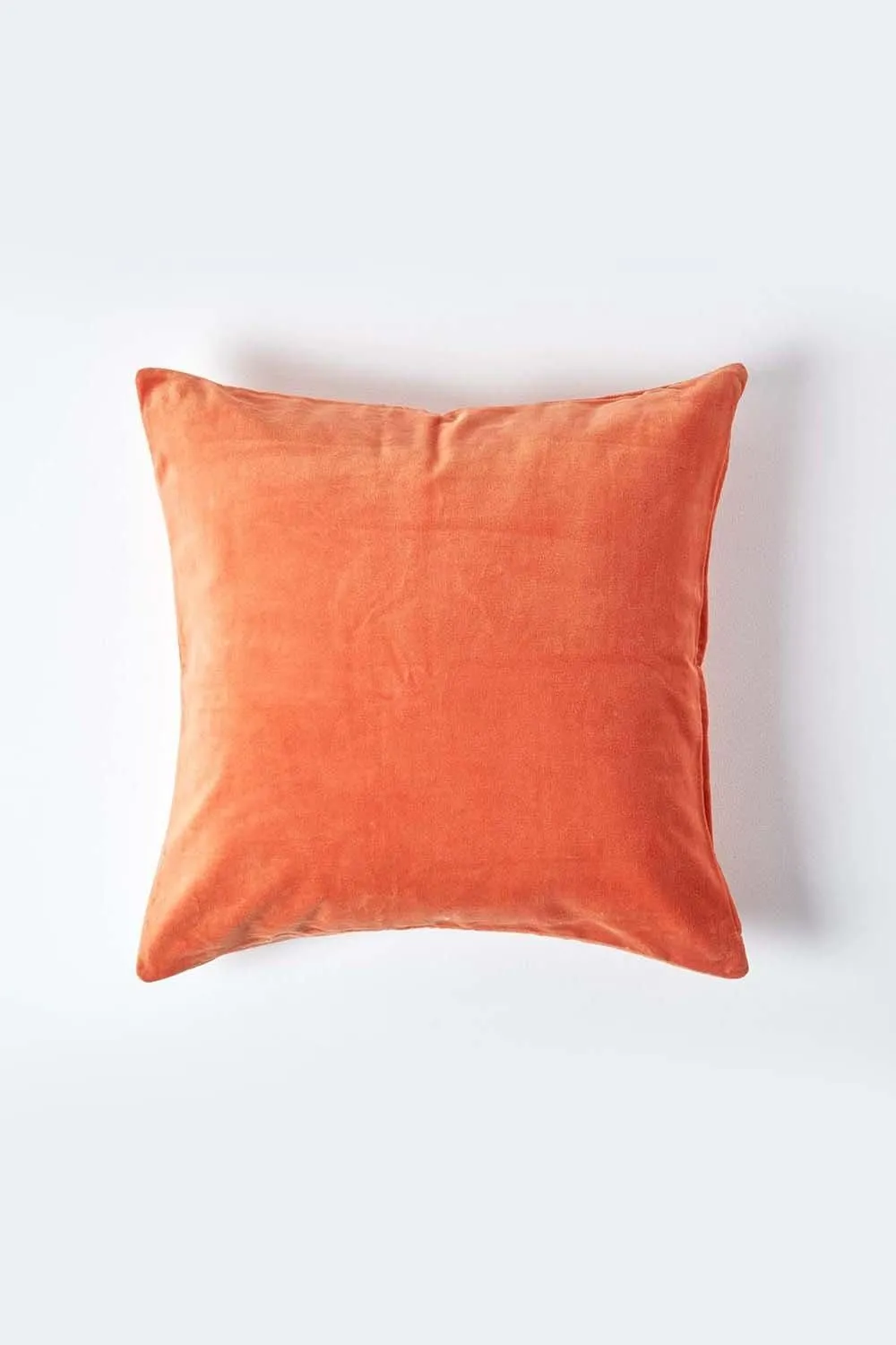 Homescapes Velvet Cushion Cover 100% Cotton, Soft & Machine Washable in Burnt Orange