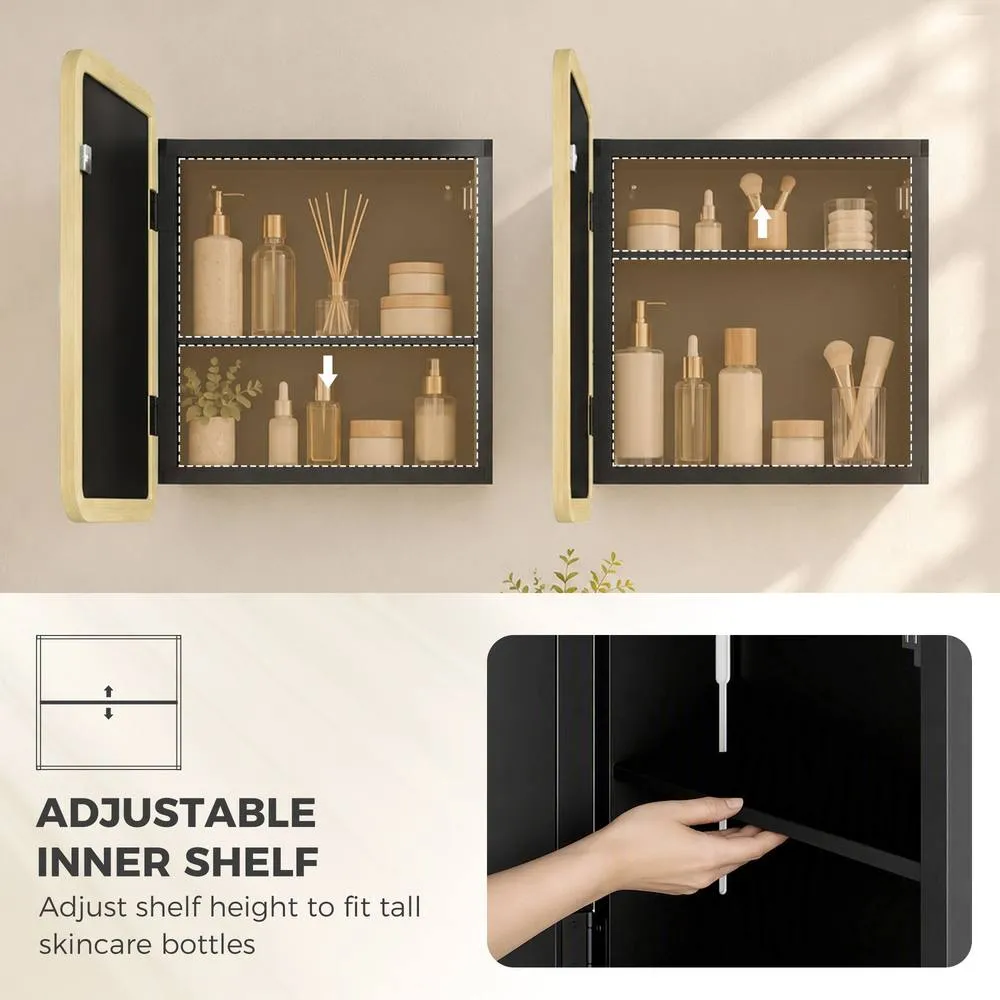 HOMCOM Bathroom Medicine Mirror Cabinet, Bathroom Wall Cabinet in Natural 6