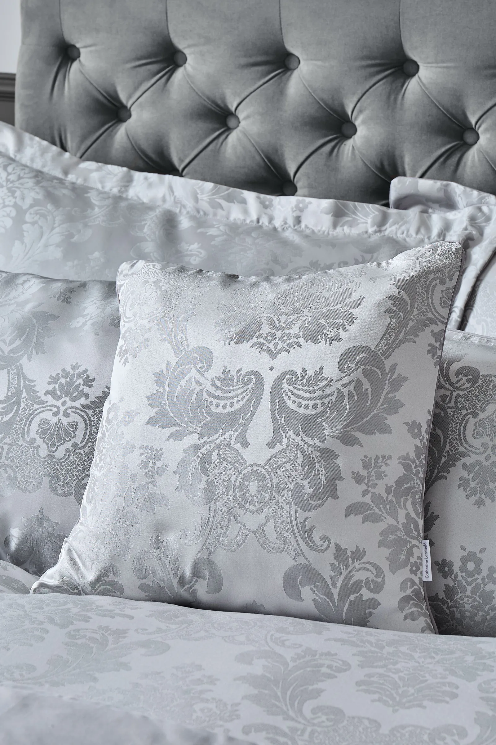 Catherine Lansfield 'Damask Jacquard' Cushion in Silver
