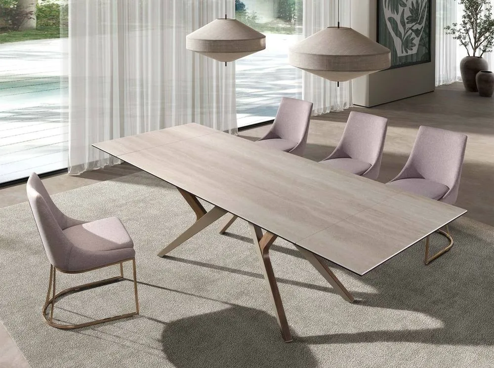 Angel Cerda Sand Porcelain Marble Extendable Dining Table in Light Sand 4