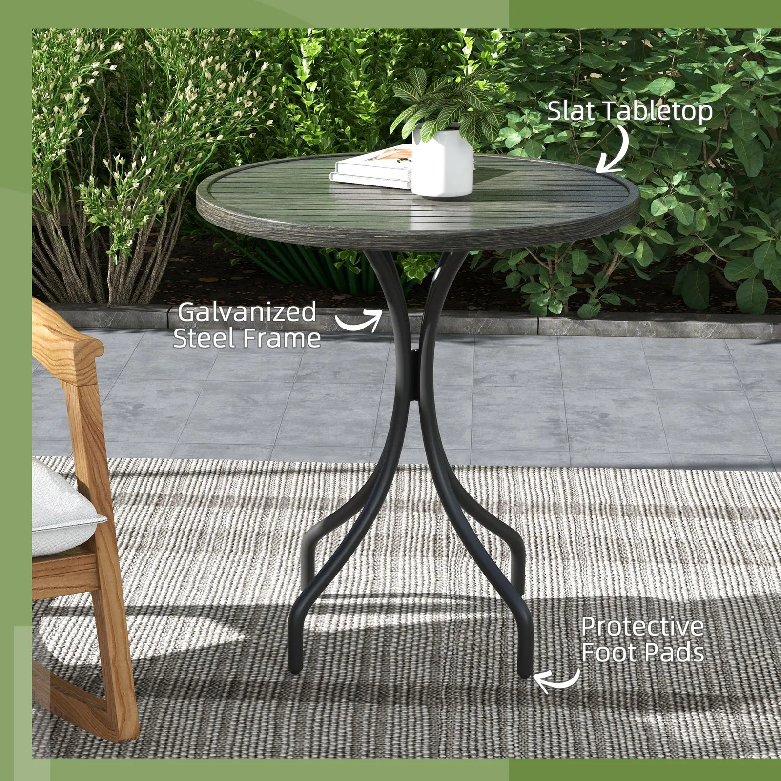 OUTSUNNY Round Garden Table Outdoor Side Table with Steel Frame Grey 5