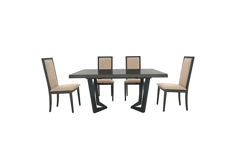 Palazzo 200cm Extending Dining Table in Silver Birch with 4 Rombi Chairs - Aquos Cream