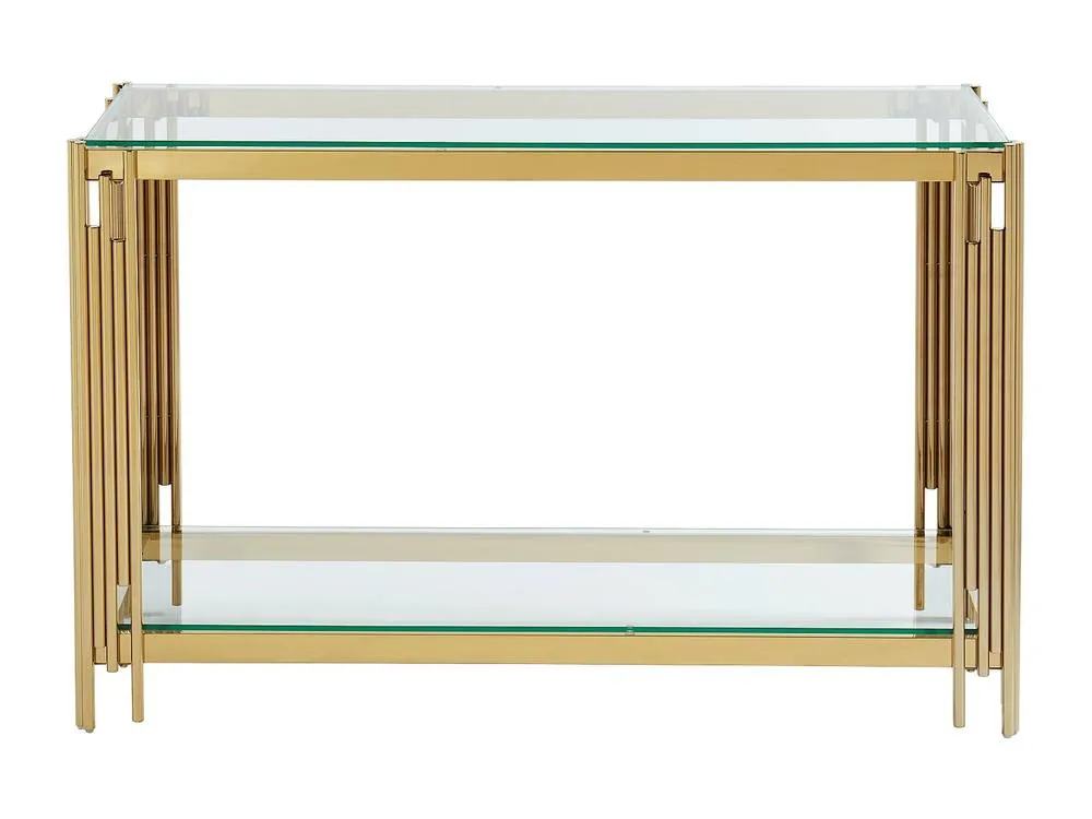 Vente-unique 1 - Shelf Side Table - Tempered Glass & Stainless Steel - Gold 2