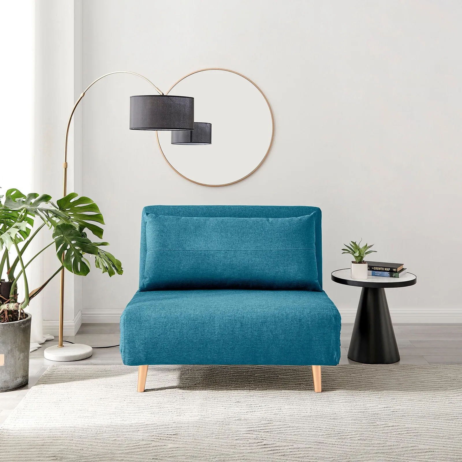 FurnitureboxUK Bobby Compact Futon Inspired Sofa Bed Upholstered In Soft Fabric in Blue 2